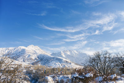 Panoramic view of the beautiful winter wonders of mountain landscapes in uzbekistan