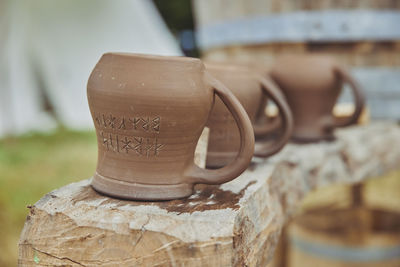 Vintage ceramic mugs at the viking festival. denmark