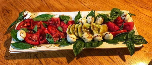 High angle view of vegetables on table