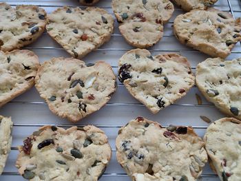 High angle view of cookies