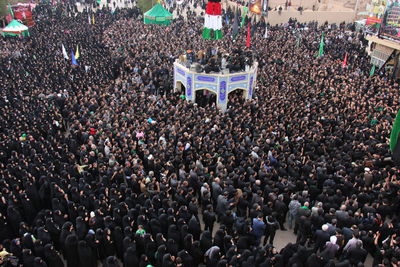 High angle view of people at crowd