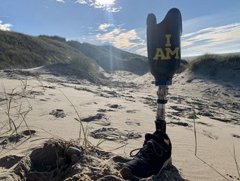 Low section of man standing on mountain