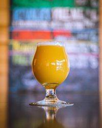 Close-up of beer in wineglass