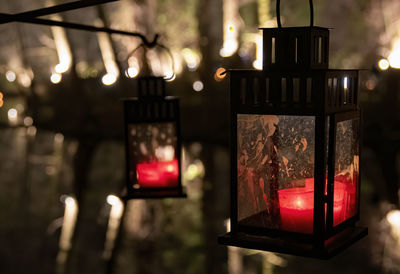 Close-up of illuminated lantern at night