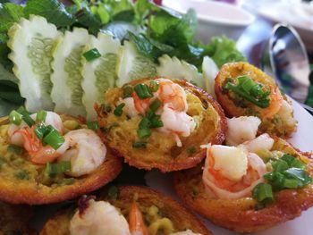 Close-up of served food in plate