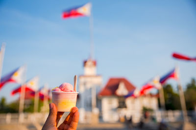 Refresh with ice cream while taking a tour at aguinaldo shrine, kawit, cavite, philippines.