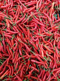 Full frame shot of red chili peppers for sale at market