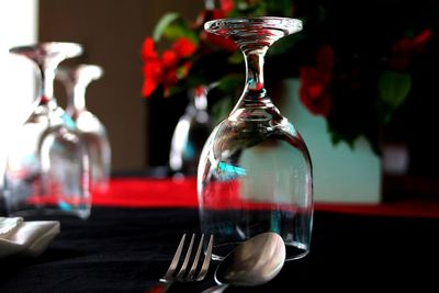 Close-up of glasses on table