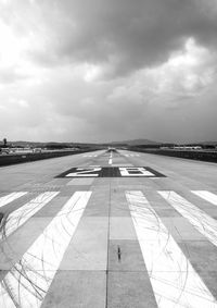 High angle view of airport runway against sky