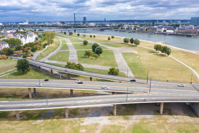 High angle view of city against sky