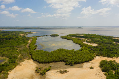 Top view of coast with lagoons and coves in sri lanka.