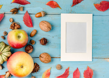 High angle view of fruits on table