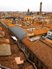 High angle view of town against sky