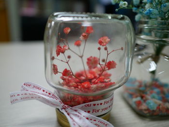 Close-up of ice cream in glass on table