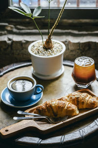 Close-up of breakfast served on table