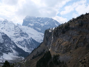 Scenic view of snowcapped mountains against sky