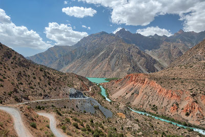 Scenic view of mountains against cloudy sky