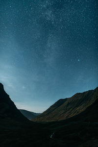 Scenic view of mountains against star field at night