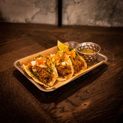 High angle view of food on table