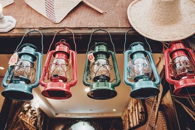 Low angle view of lanterns hanging in row