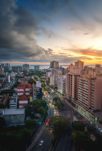 High angle view of buildings in city