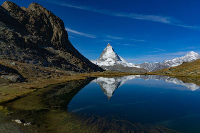 Scenic view of lake against mountain range