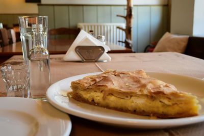 Close-up of breakfast served on table