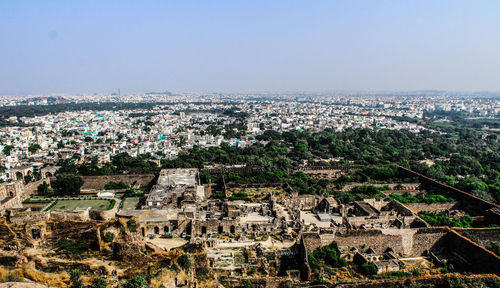 High angle view of townscape against sky