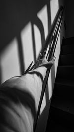 High angle view of person on staircase at home