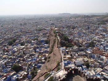 High angle view of buildings in city