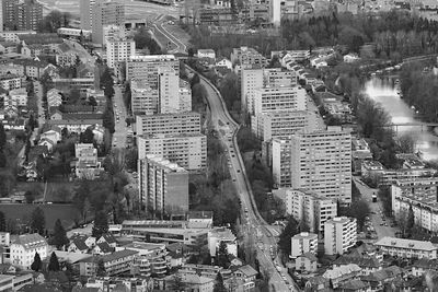 High angle view of buildings in city
