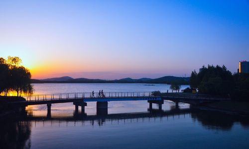 Scenic view of calm lake at sunset