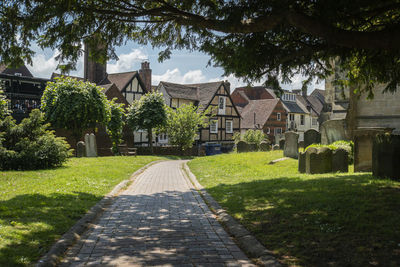Tudor timber framed buildings and churchyard in the town of east grinstead, west sussex