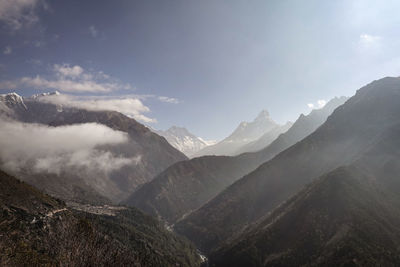 Scenic view of snowcapped mountains against sky