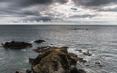 Scenic view of sea against cloudy sky
