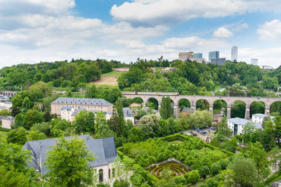 High angle view of buildings in city of luxemburg