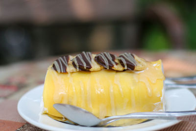 Close-up of ice cream in plate on table