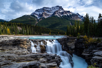 Scenic view of athabasca waterfall 