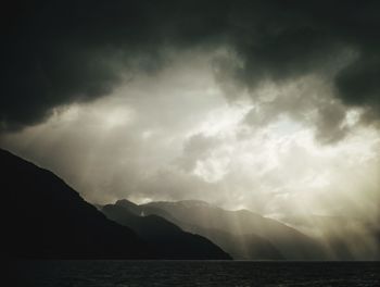 Scenic view of mountains against cloudy sky