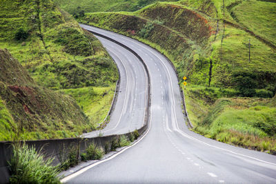 High angle view of road passing through land