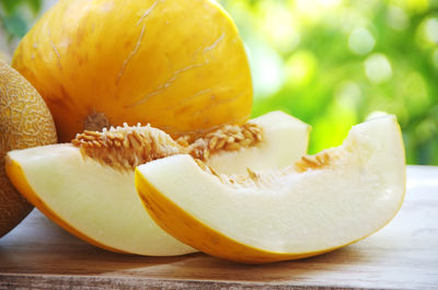 Close-up of orange slice on table