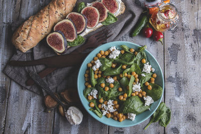 High angle view of food in plate on table