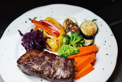 High angle view of food in plate