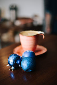 Close-up of coffee cup on table