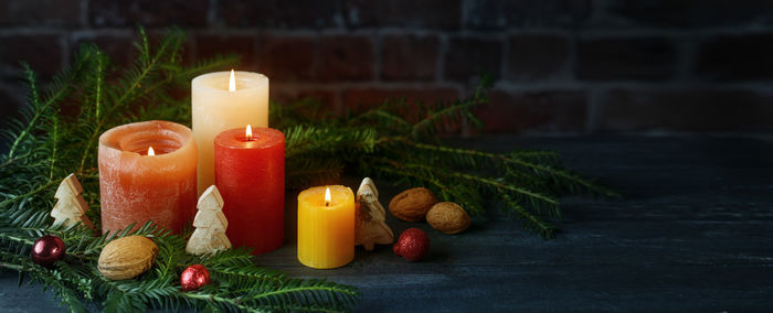 Close-up of christmas decorations on table
