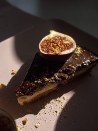 High angle view of dessert in plate on table