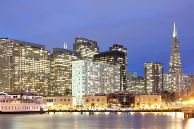 Skyline of buildings at financial district in san francisco at night, california, united states