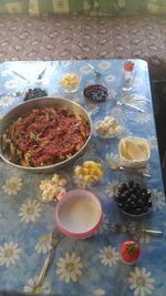 High angle view of meal served in bowl