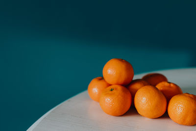 High angle view of oranges on table