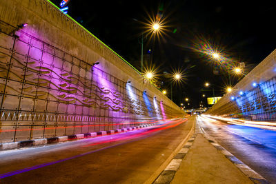 Light trails on underpass at night 